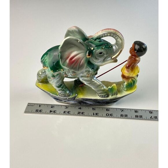 Vintage Japan Porcelain Elephant and Native Girl Figurine 8in W x 6in H CT0870 - Picture 8 of 8